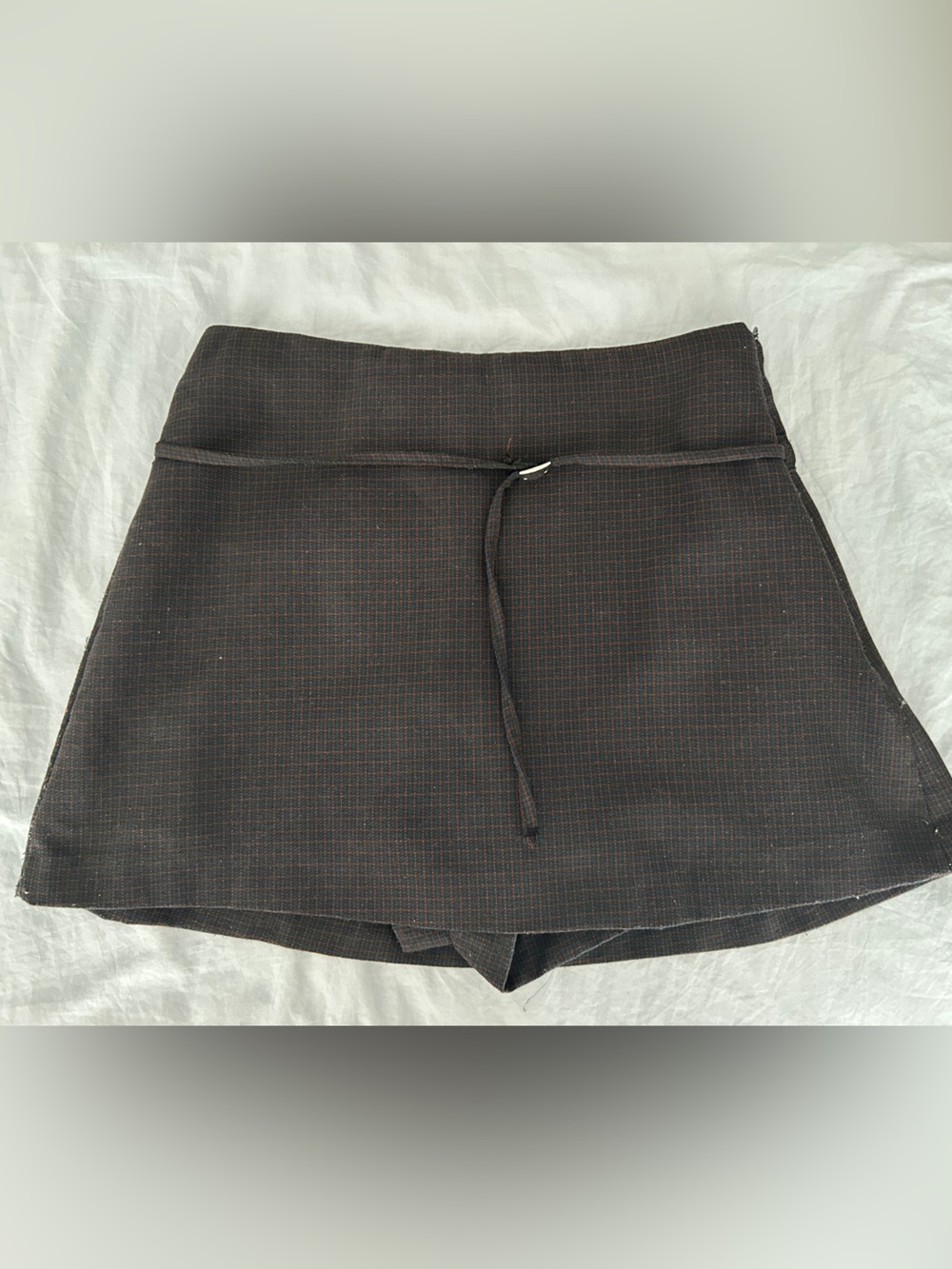 Zara Plaid Navy Mini Skort with Skinny Belt